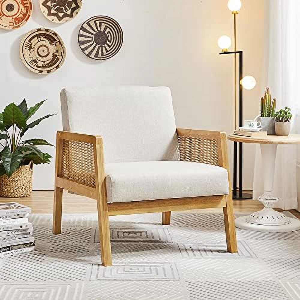 Beige Linen Accent Chair with Wood Legs N47690