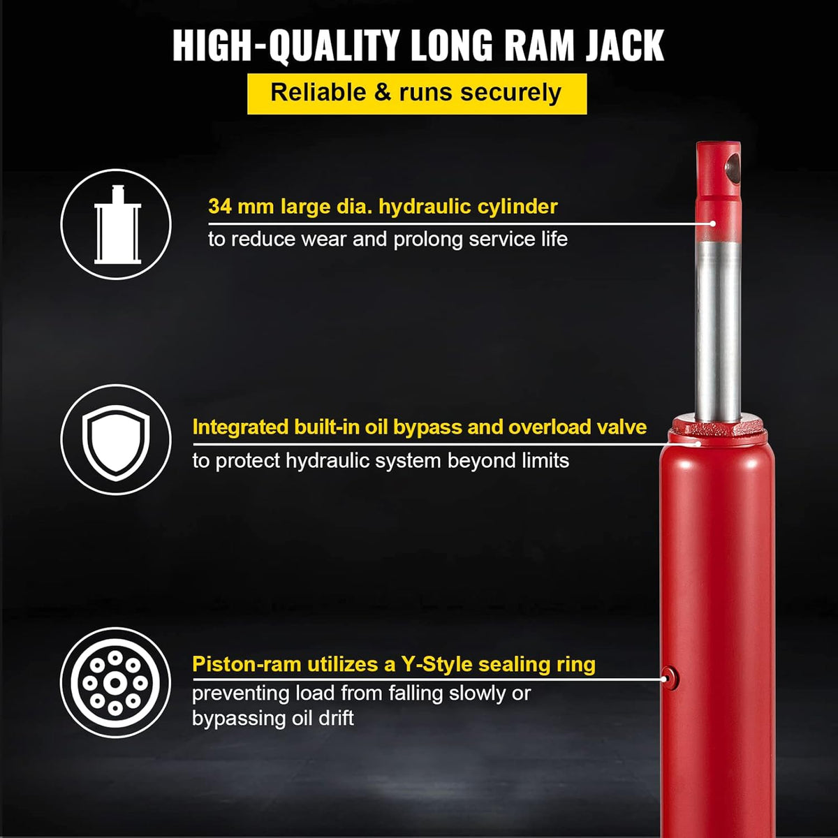 Hydraulic Long Ram Jack, 12 Tons Capacity, Red, Pack of 2 M9868