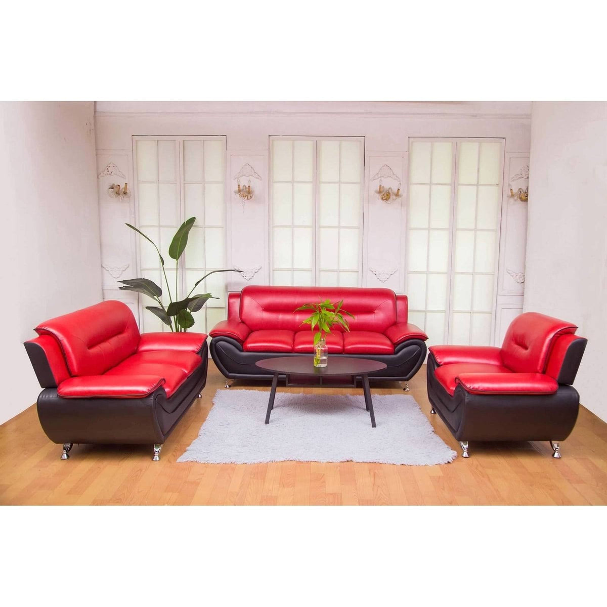 Red & Black Leatherette Sofa Set K69362