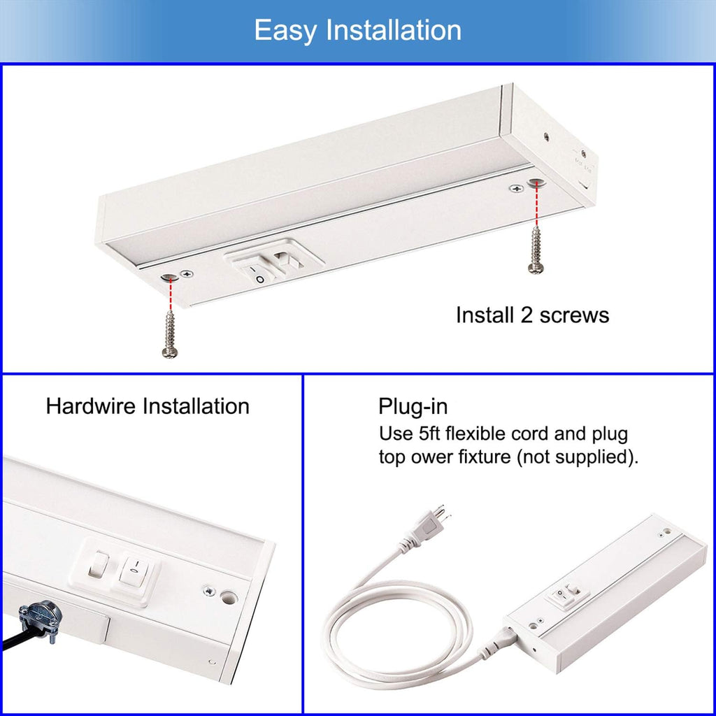 LED Under Cabinet Lighting Fixture, 24-inch 14W 985 Lumen, Dimmable, CRI 90, 3000K/3500K/4000K, Linkable, Hardwired or Plug-in, White Finish, Pack of 2 Z608355