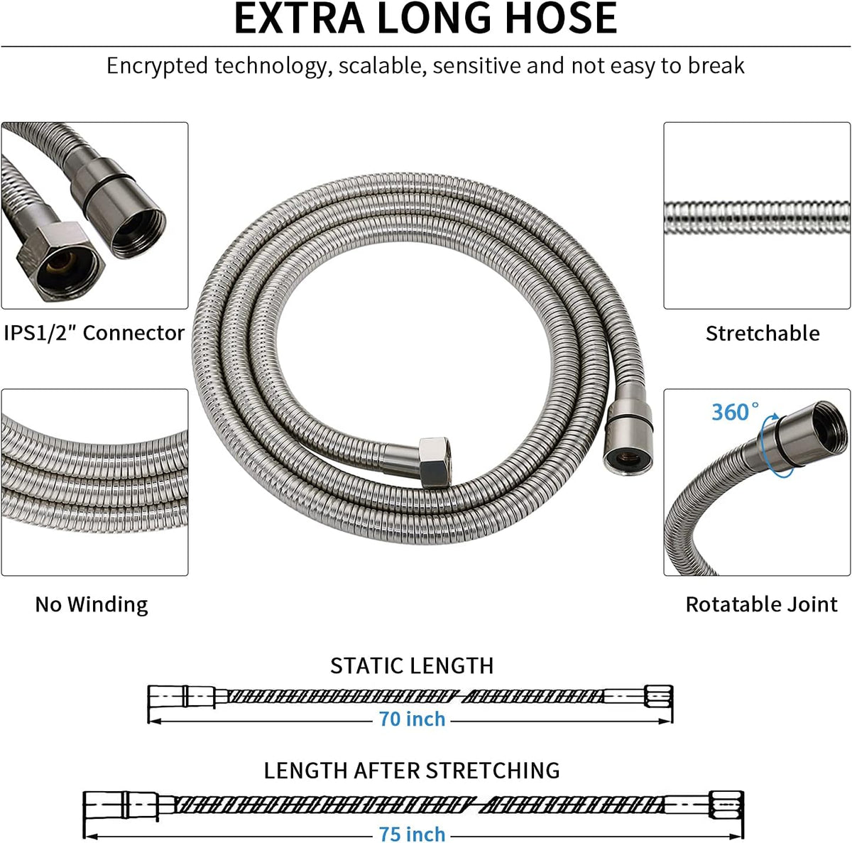 Brushed Nickel Handheld Shower Head with Stainless Steel Hose & Brass Holder, Pack of 2 H862