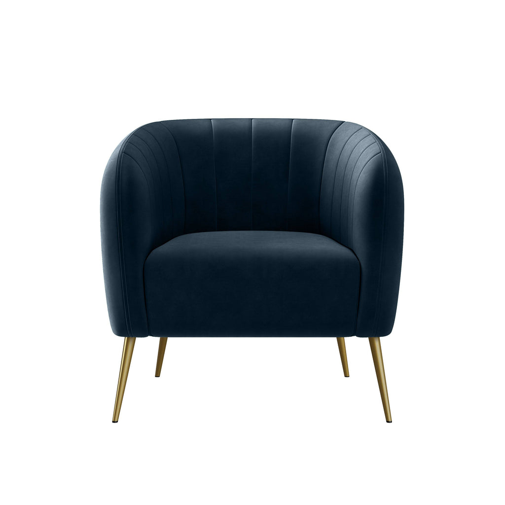 Turquoise Blue Velvet Channel-Tufted Barrel Chair I696