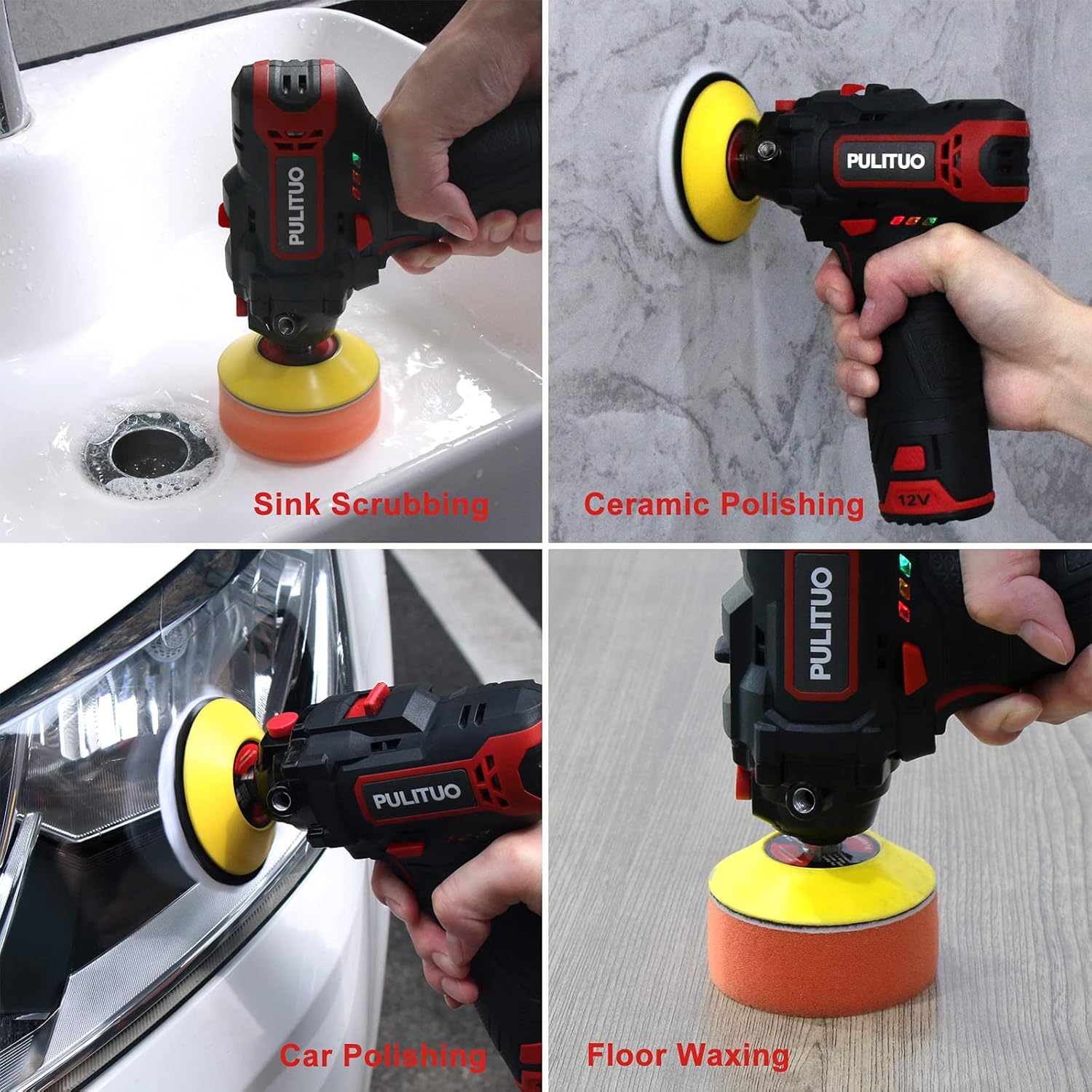 12V Cordless Car Buffer Polisher, 3 Inch, 2600-7800 RPM, 2.0Ah Battery, 8 Polishing Pads R99055