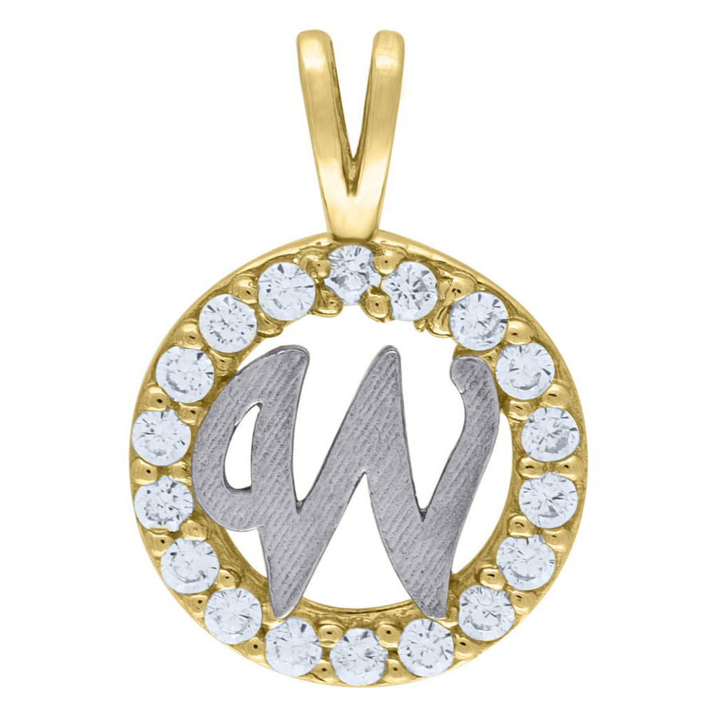 10k Two Tone Gold CZ Initial Pendant Necklace R602652