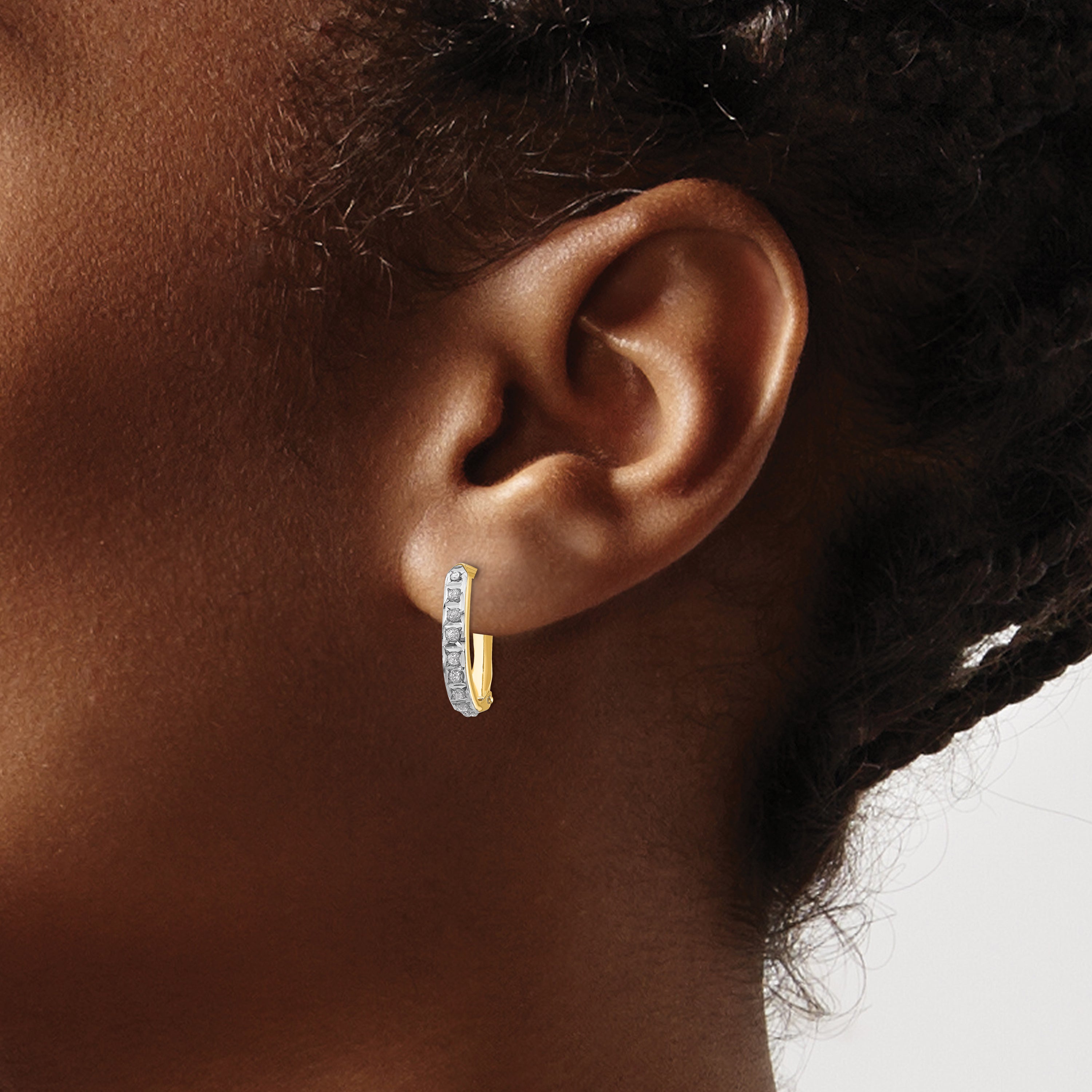 14K Yellow Gold Diamond Hinged Hoop Earrings P6392