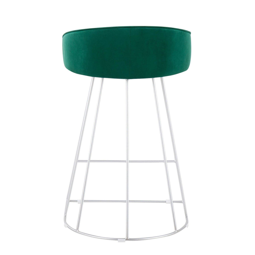 Green Velvet and Silver Steel Counter Height Stool Set of 2 H79497