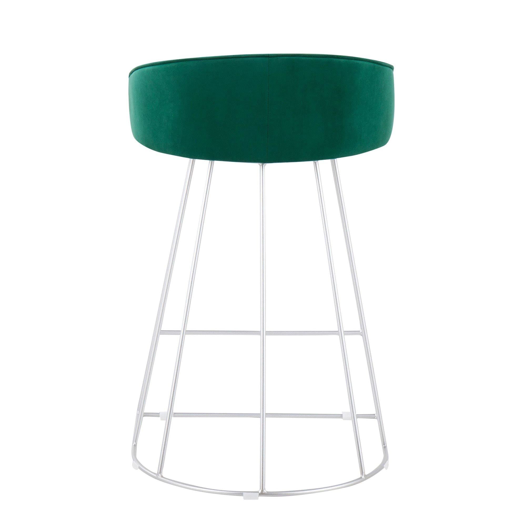 Green Velvet and Silver Steel Counter Height Stool Set of 2 H79497