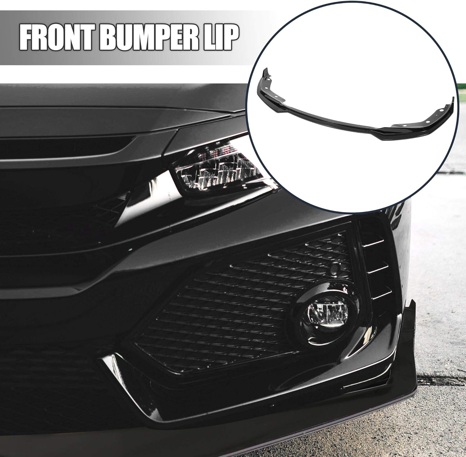 Glossy Black Car Front Bumper Bottom Lip Spoiler Splitter Pack of 2 U6803