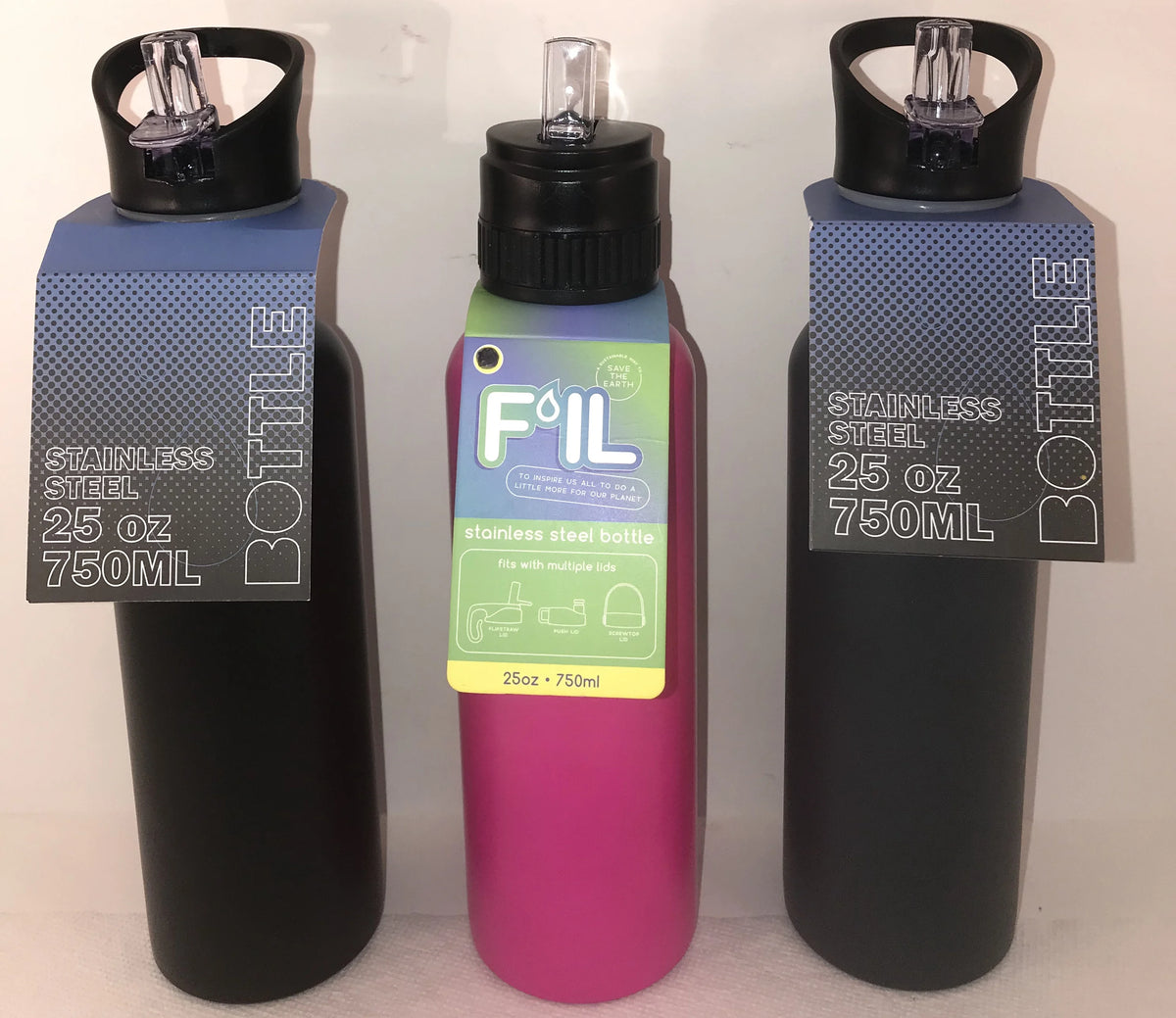25 oz Stainless Steel Water Bottle with Straw Lid 3pk W41060