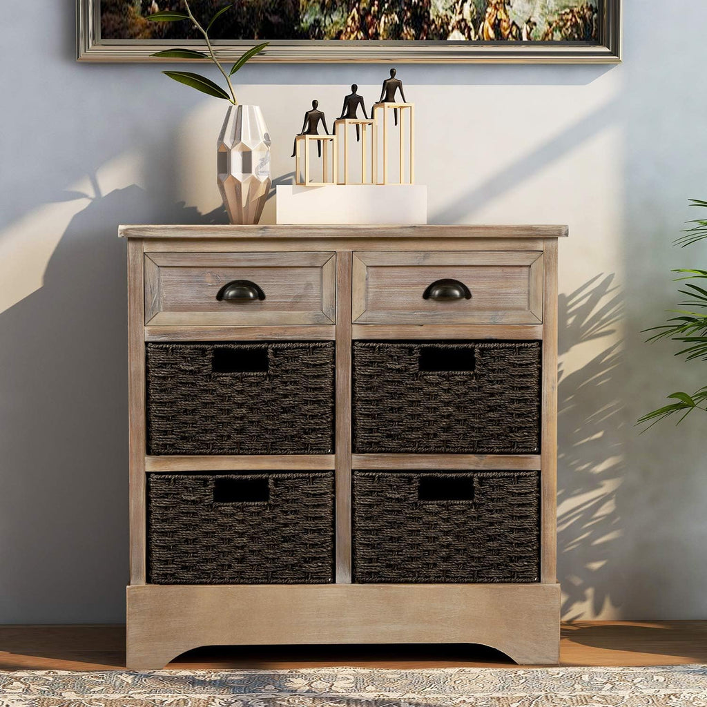 Rustic Storage Cabinet with Two Drawers and Four Fabric Basket (Antique Navy) I200024