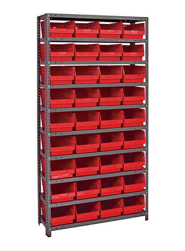 Red 12 inch x 36 inch x 75 inch Shelf Bin Unit A4707