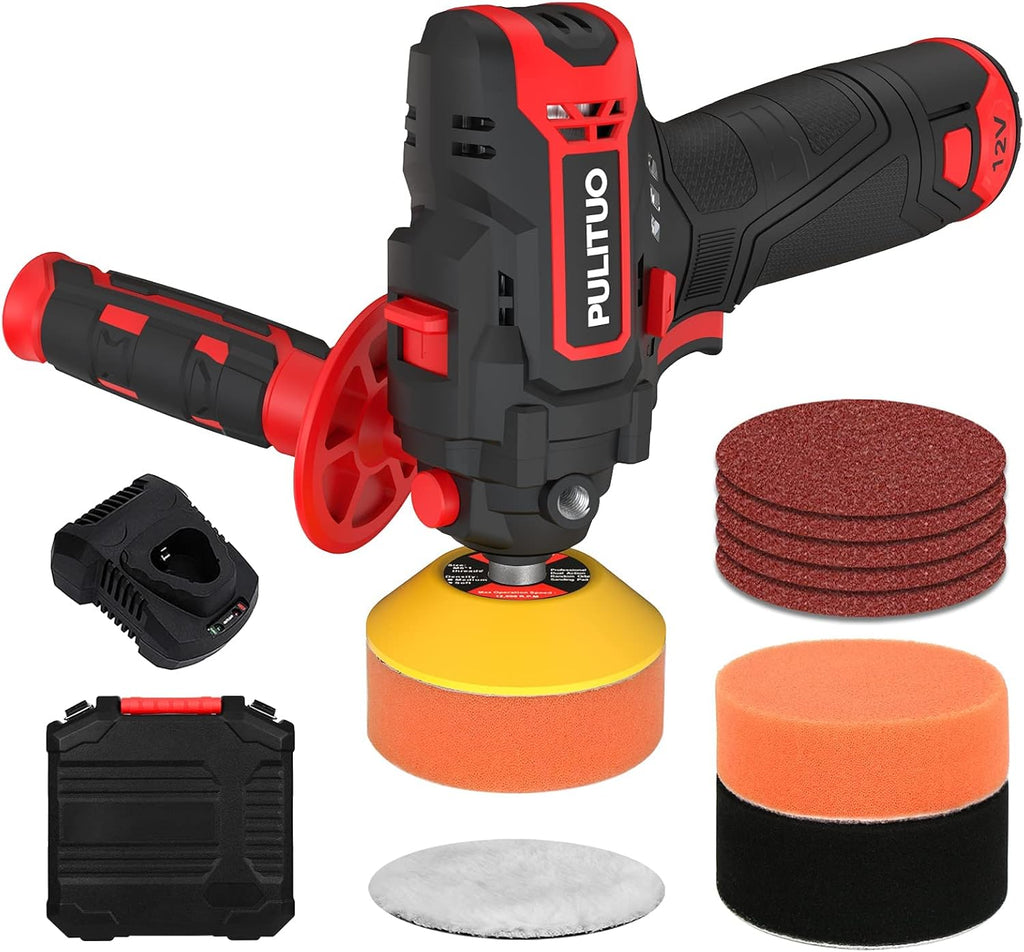 12V Cordless Car Buffer Polisher, 3 Inch, 2600-7800 RPM, 2.0Ah Battery, 8 Polishing Pads R99055