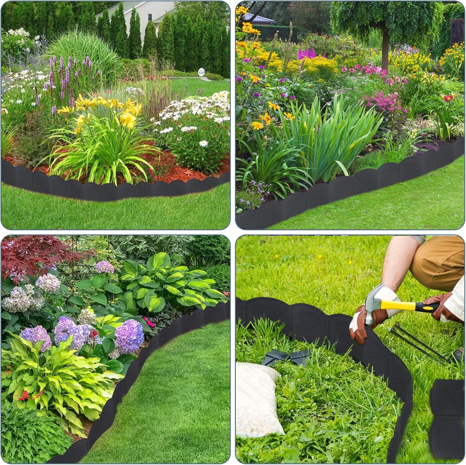 20Ft Plastic Garden Edging with 20Pcs Stakes Black M45112