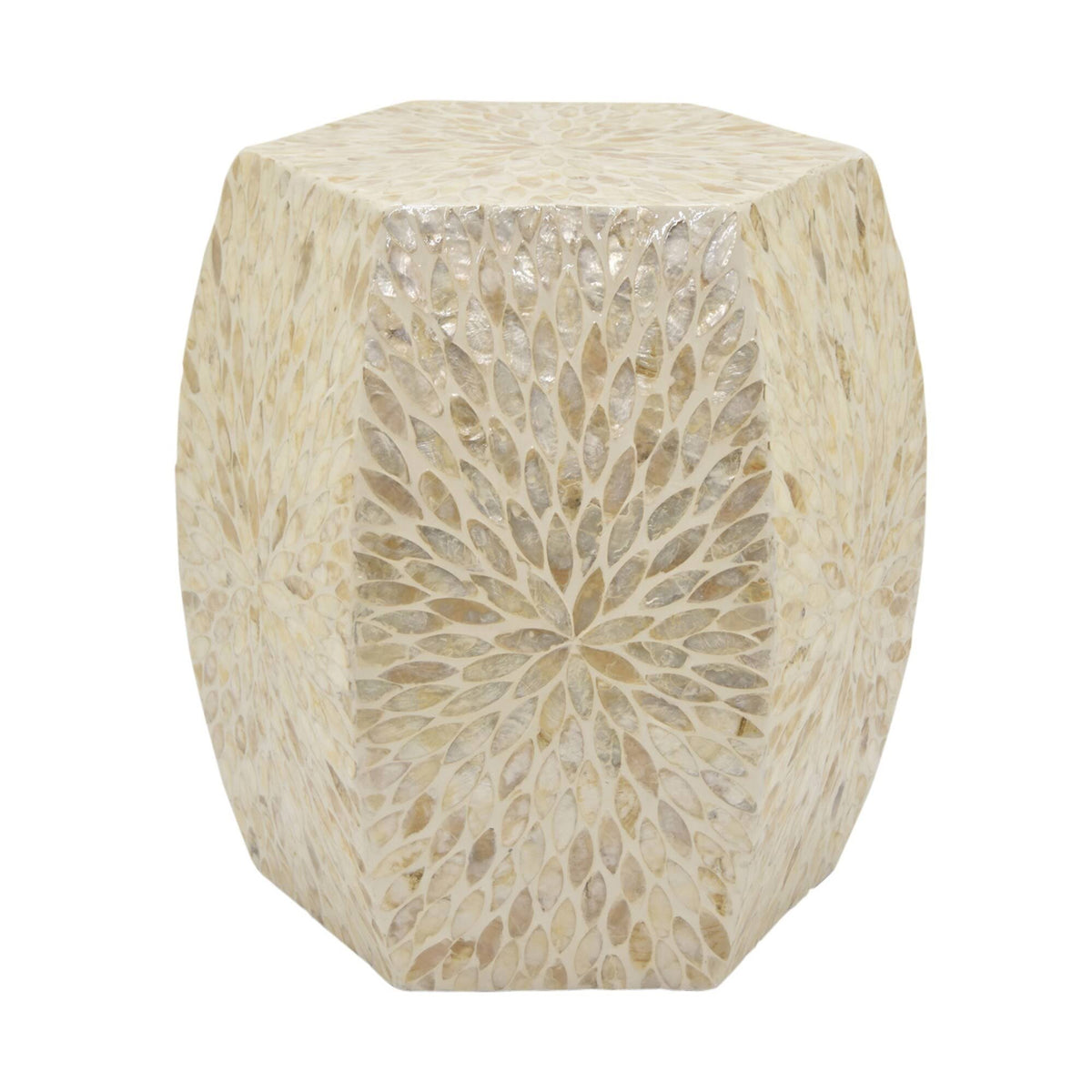 White Wood Side Table with Capiz A36774