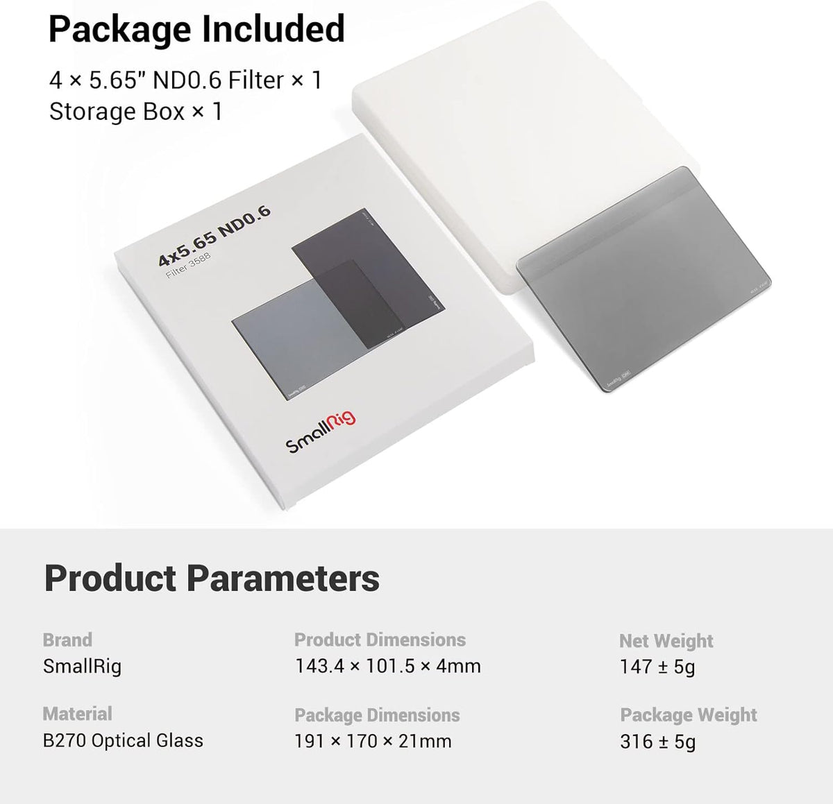 4x5.65 ND0.6 Filter (2 Stops) Square Neutral Density Filter U586