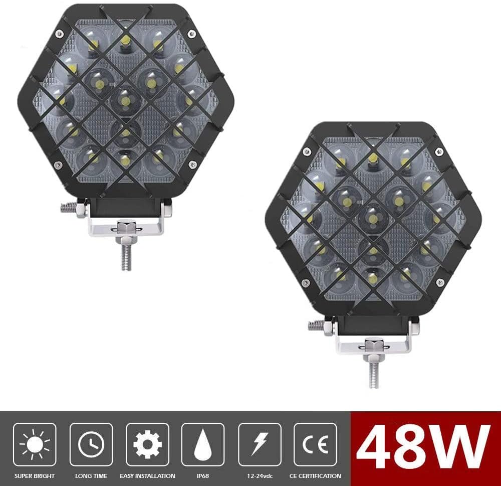 7” 51W Led Tractor Work Lights, 12V Round Off-Road Driving Flood Lights (4 Pcs Red) Pack of 2 N57341