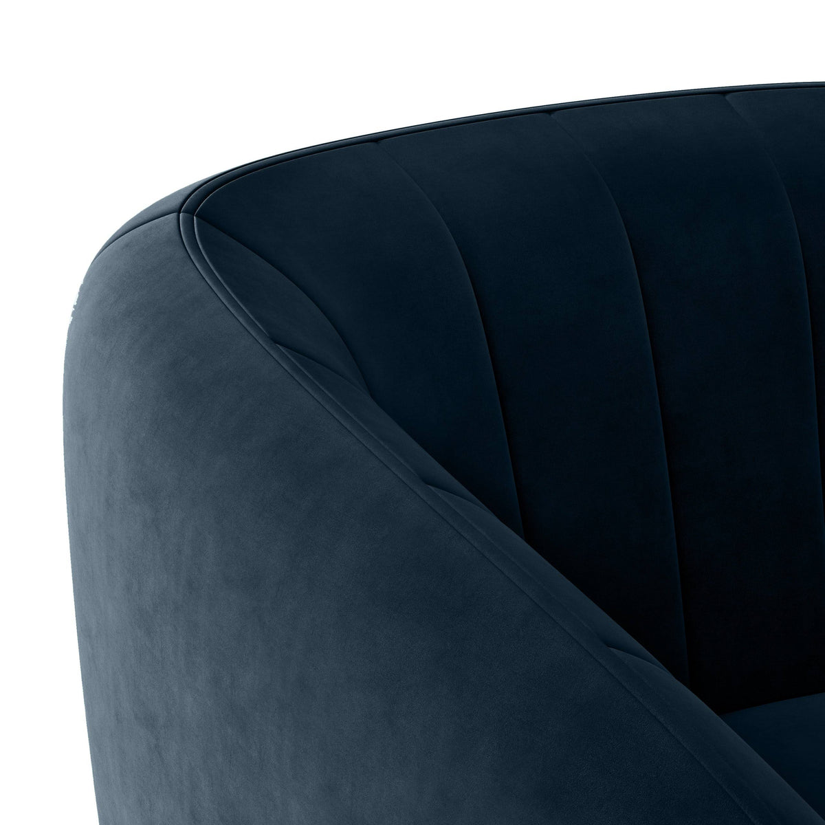 Turquoise Blue Velvet Channel-Tufted Barrel Chair I696