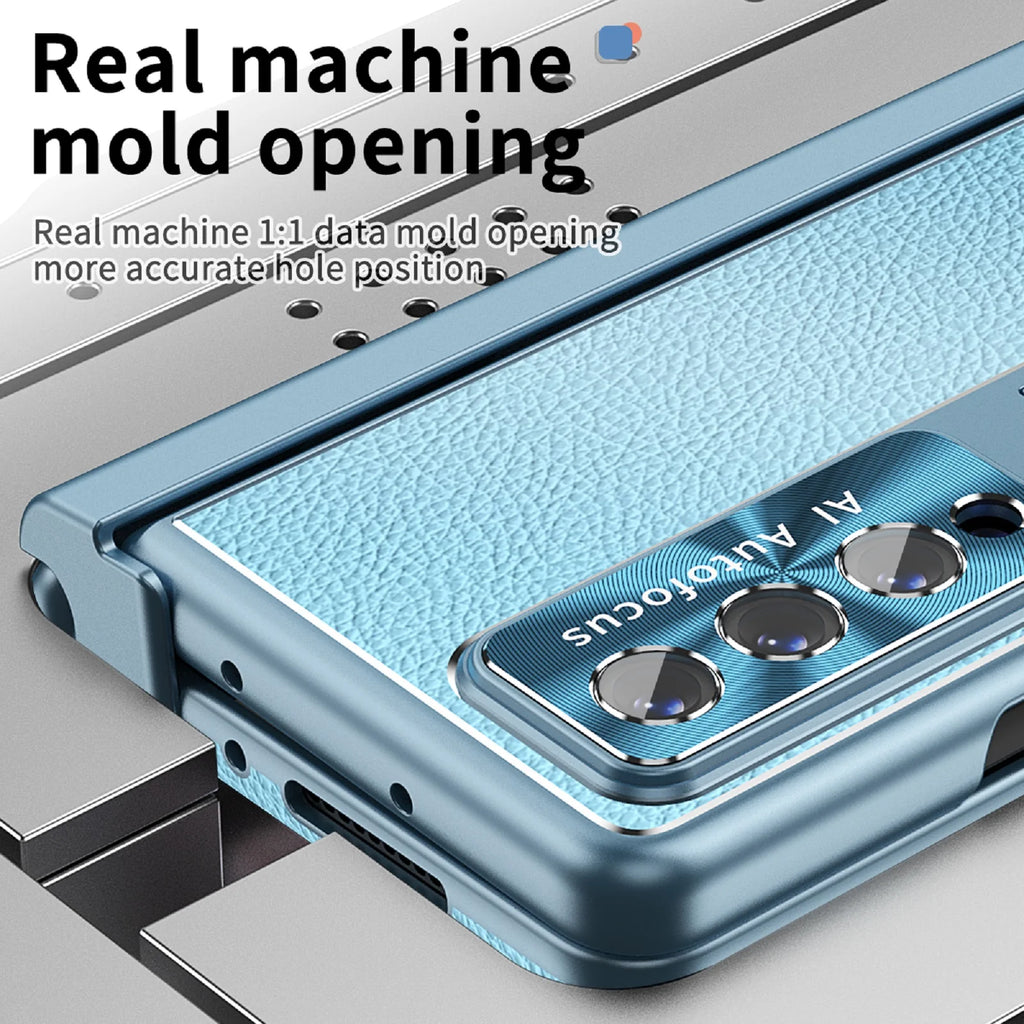 Blue Leather Kickstand Case with Tempered Glass Front Film T14755