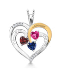 Red Garnet Pink Created Sapphire Blue Created Sapphire Created Moissanite Engraved Pendant Necklace (1.70 cttw, Heart Shape 5MM, 18 inch Chain) W4275