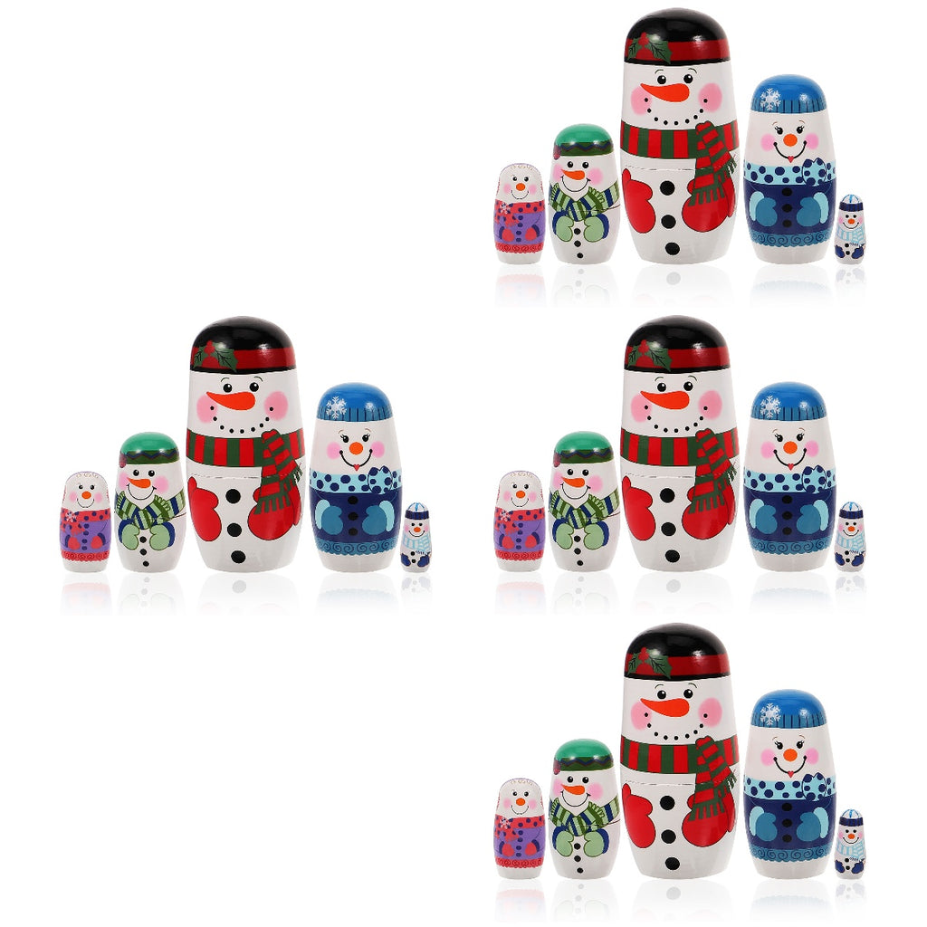 Set of 4 Wooden Snowman Toy Dolls W728789