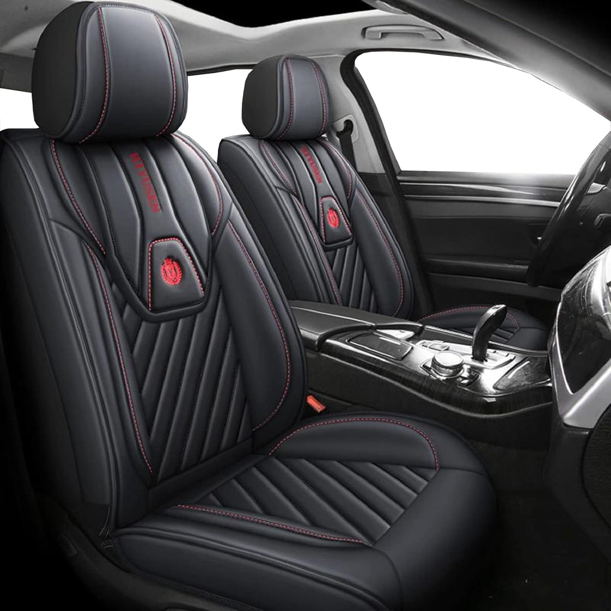 Red Full Set Leather Car Seat Covers P45896