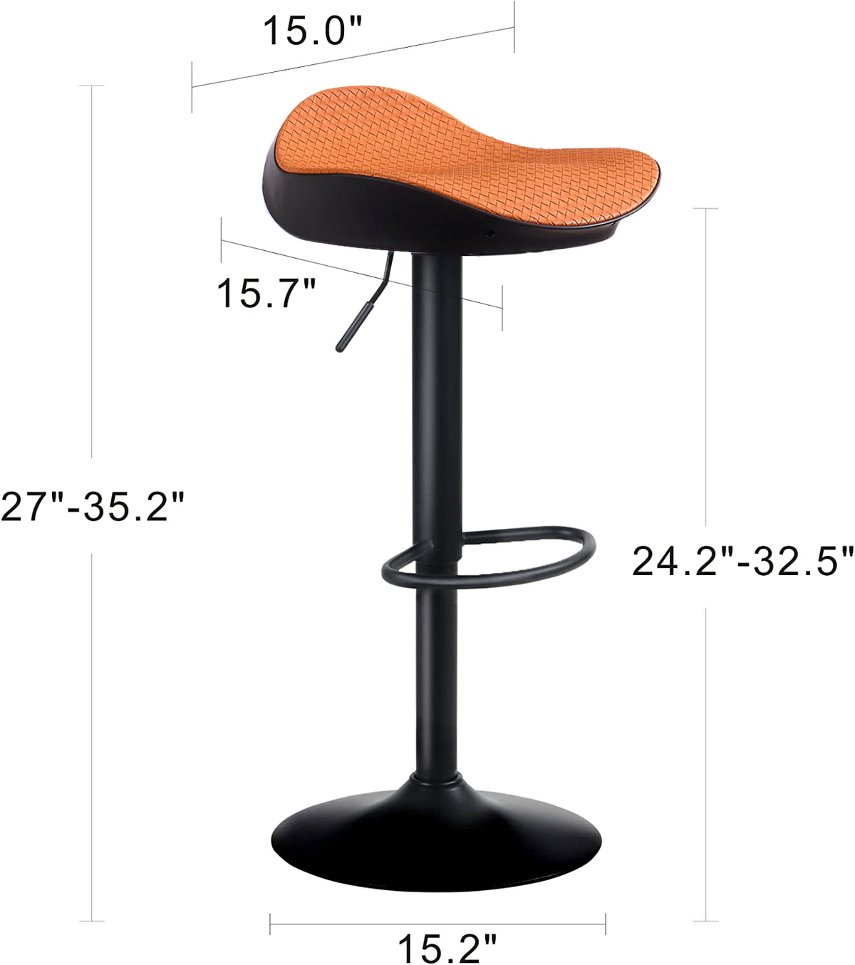 Orange Set of 2 Height Adjustable PU Leather Bar Stools N705
