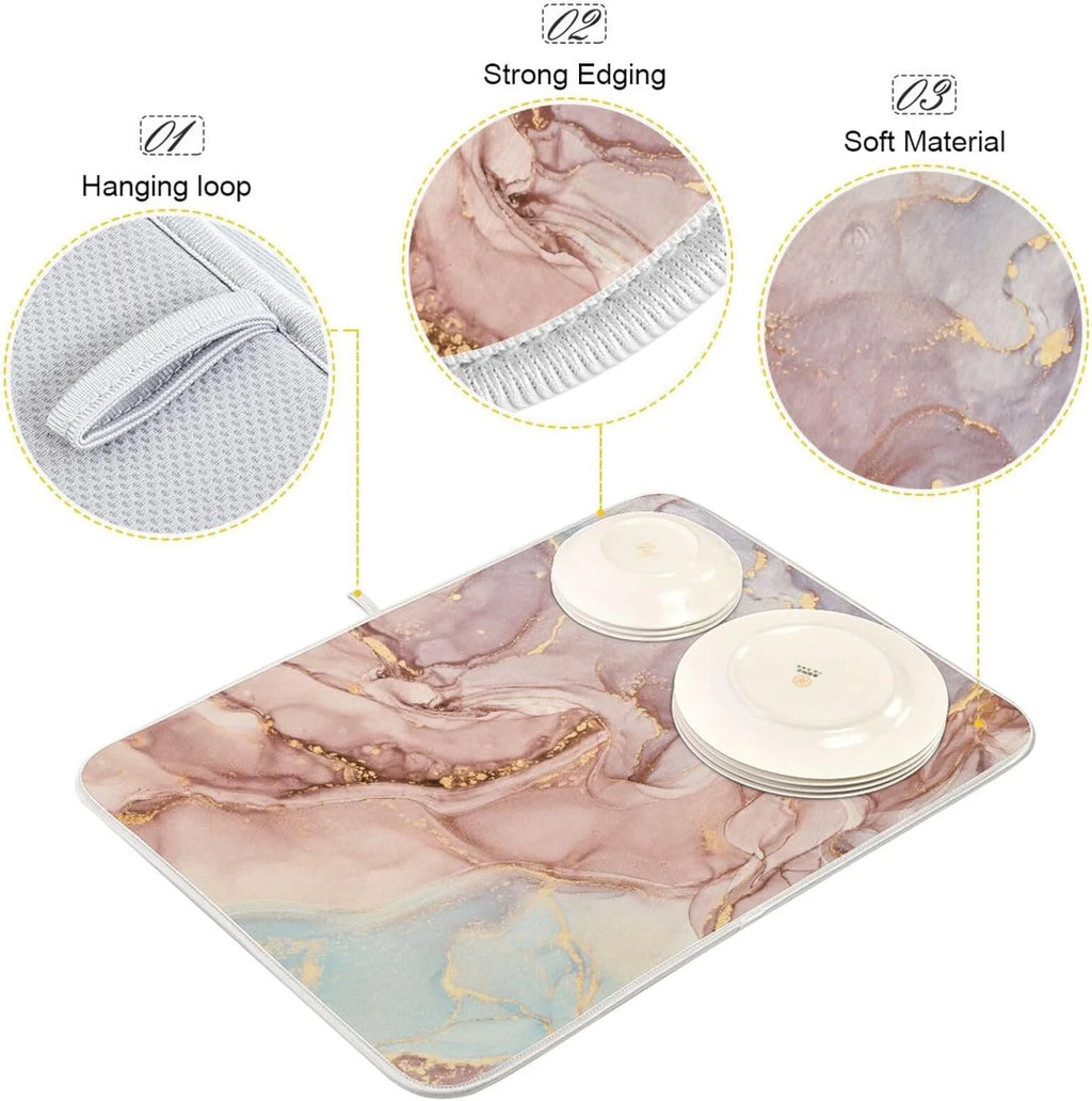 Gold Pink Marble Texture Dish Drying Mat 16x18Inch Q39245