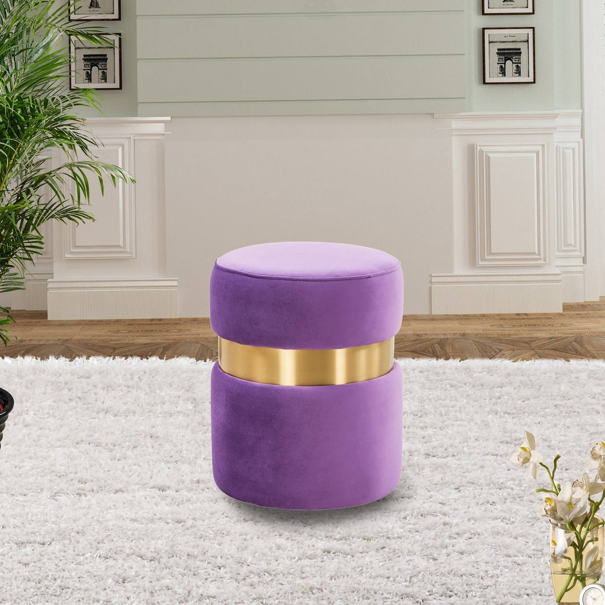 Light Grey Round Velvet Ottoman B860880