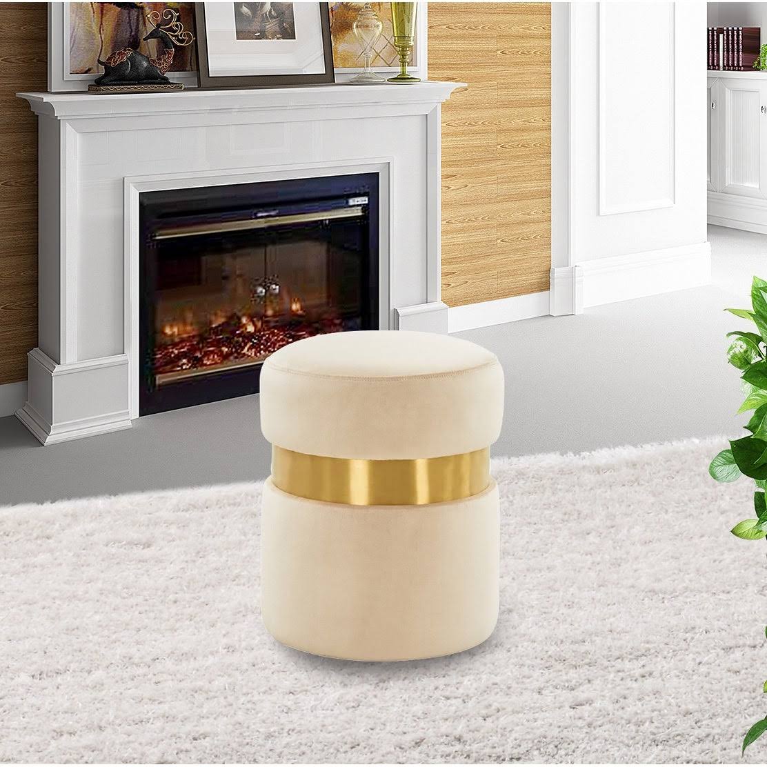 Light Grey Round Velvet Ottoman B860880