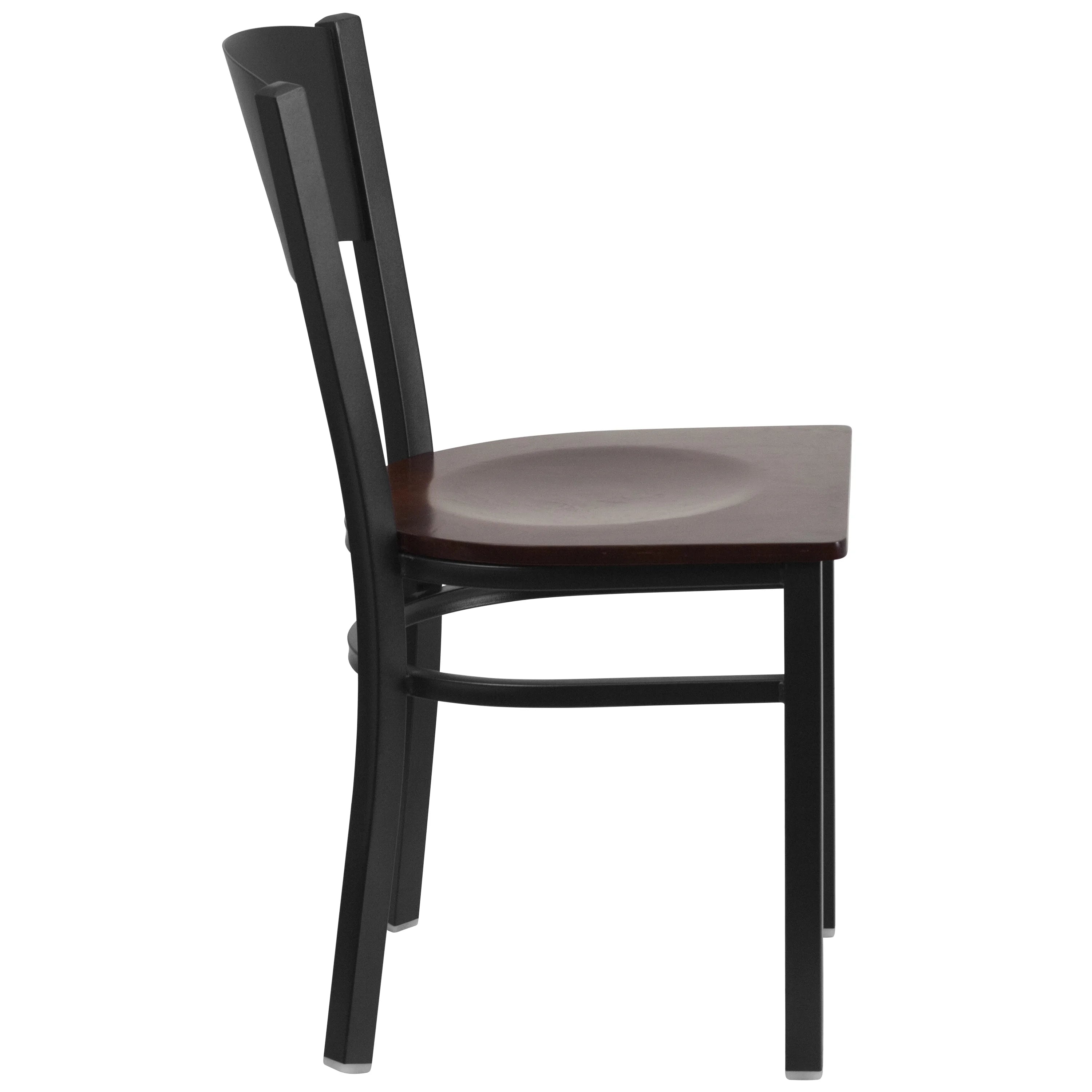 Black Circle Back Metal Restaurant Chair with Walnut Wood Seat T475460