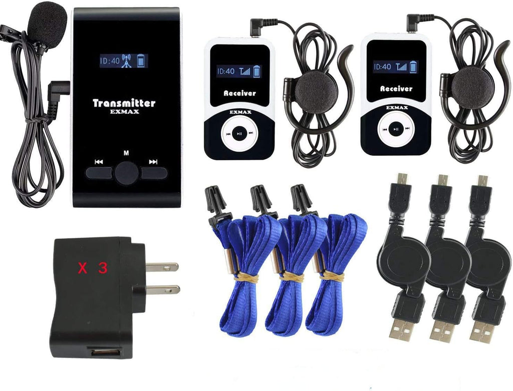 Wireless Microphone Tour Guide System Simultaneous Interpretation Equipment (1 Transmitter 2 Receivers) U32003