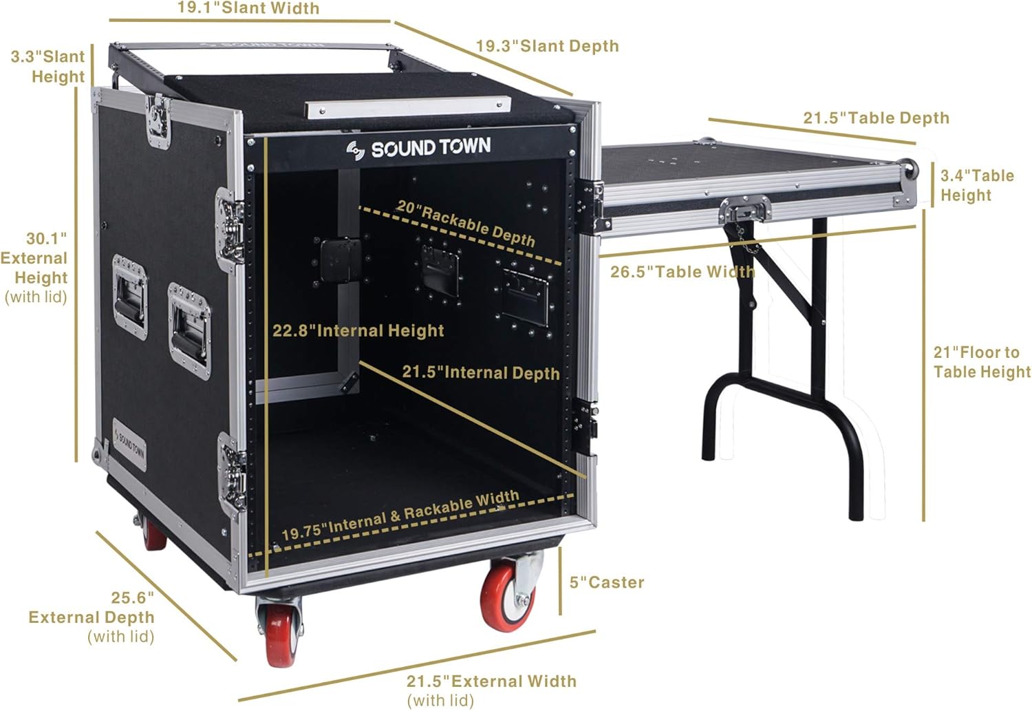8U PA DJ Pro Audio Rack Road Case with 13U Slant Mixer Top and Casters U59129