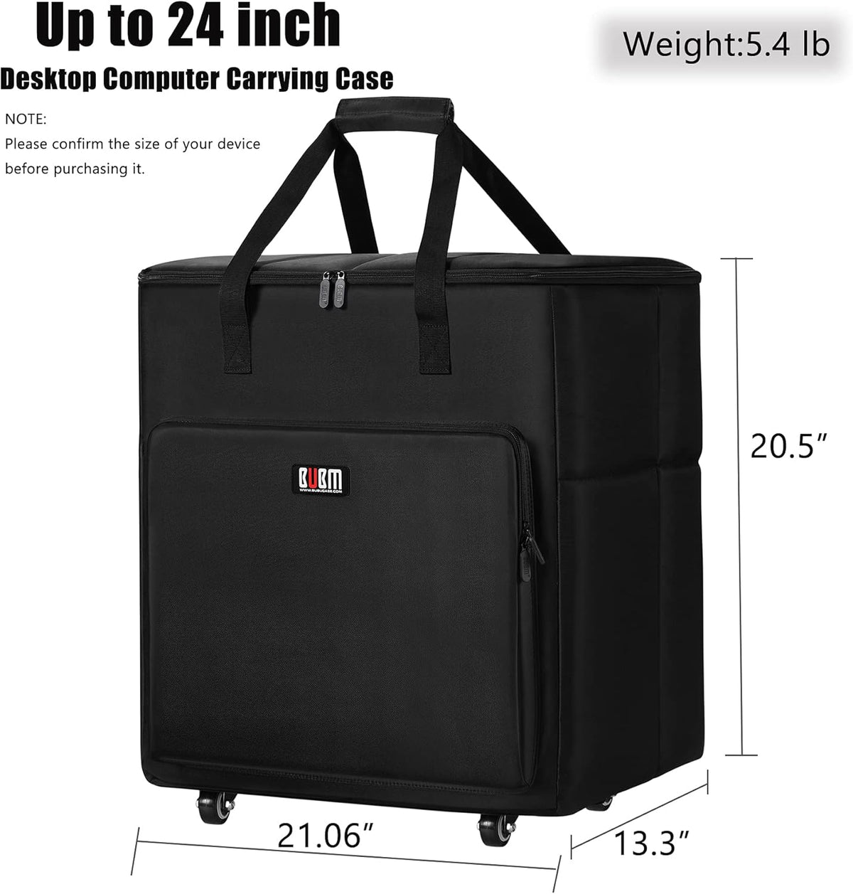 Black Rolling PC Travel Storage Tote Bag with Wheels for Tower Case, Monitor up to 27 inch, Keyboard, Headphone and Mouse Z185952