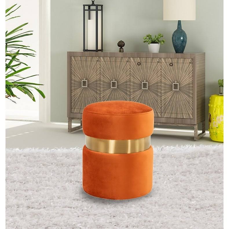 Light Grey Round Velvet Ottoman B860880