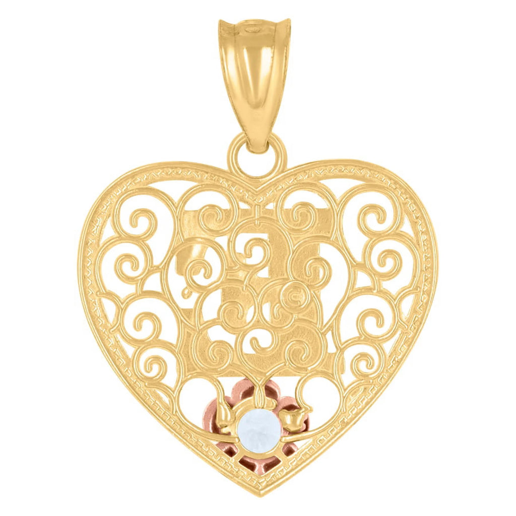 Tri color Gold Love Heart Letter E Charm Pendant Necklace G278779