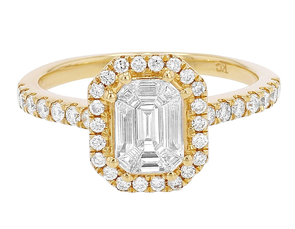 Emerald Diamond 0.75CT Engagement Ring 14K Yellow Gold P205