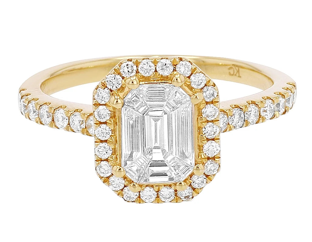 Emerald Diamond 0.75CT Engagement Ring 14K Yellow Gold P205