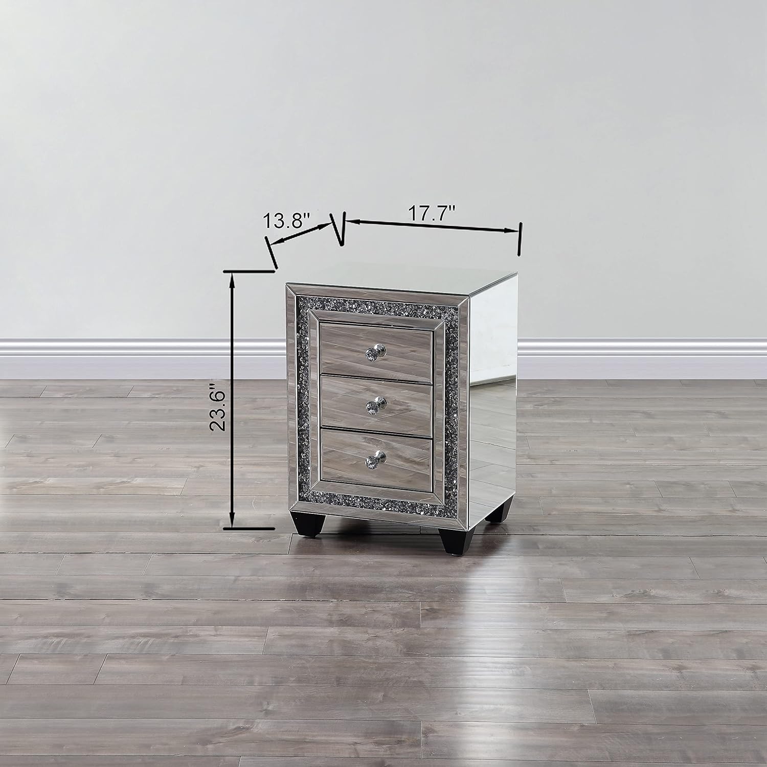 Mirrored Nightstand with Three Drawers J905250