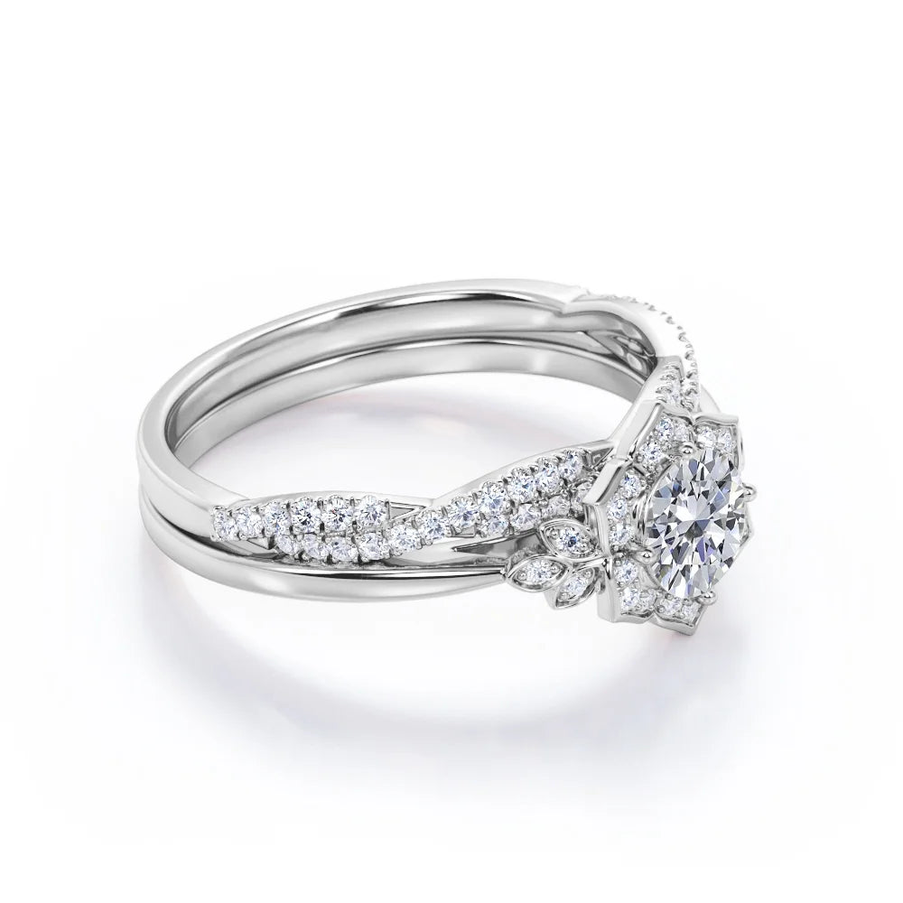 10K White Gold Diamond Twisted Band Wedding Ring Set T10423
