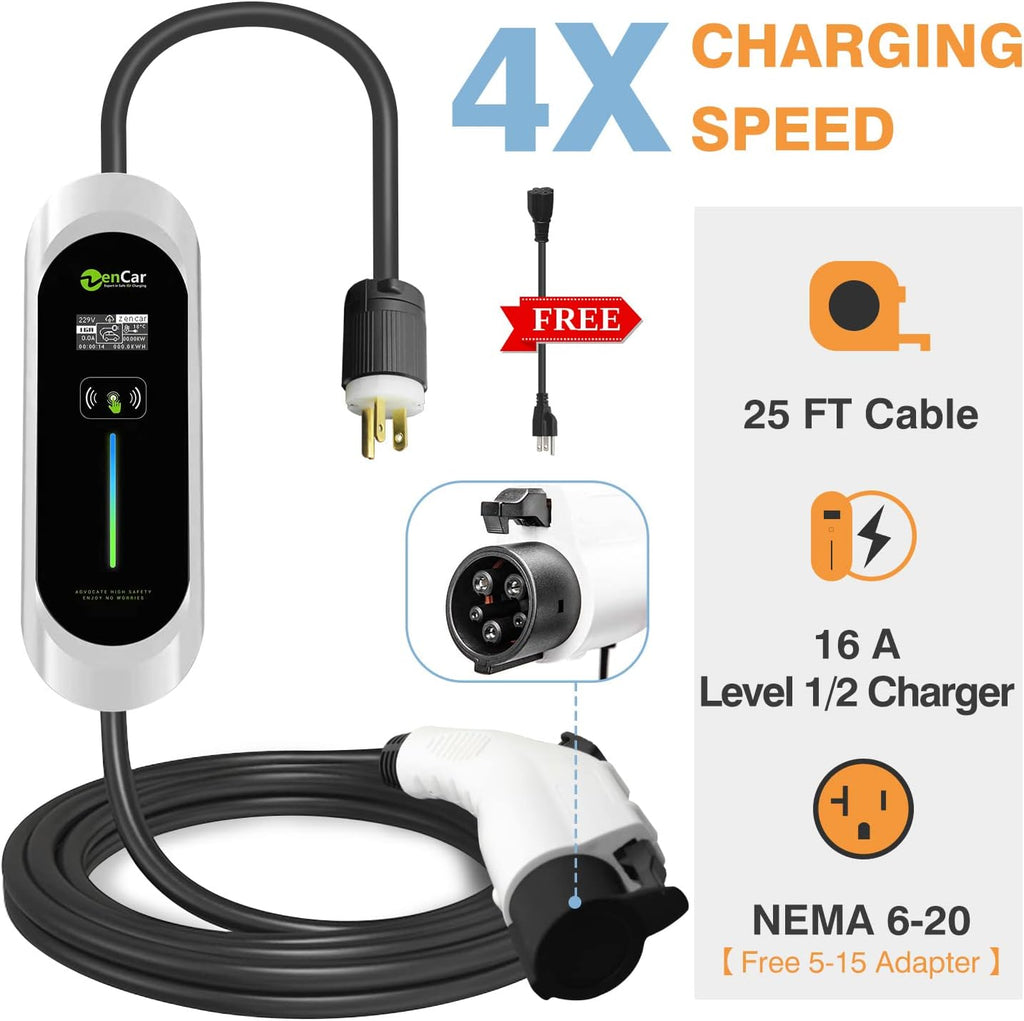 Portable EV Charger with NEMA 6-20 Plug and 5-15 Adapter Q11285