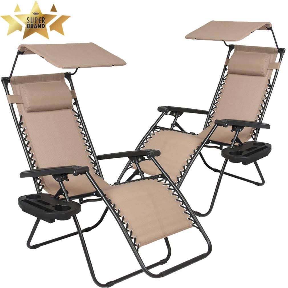 Zero Gravity Chairs 2 Set with Canopy Cup Holder V30400