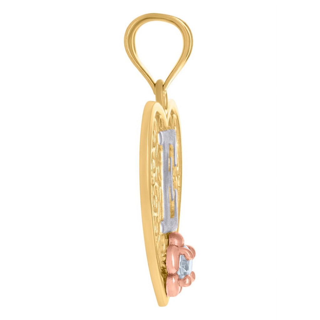 Tri color Gold Love Heart Letter E Charm Pendant Necklace G278779
