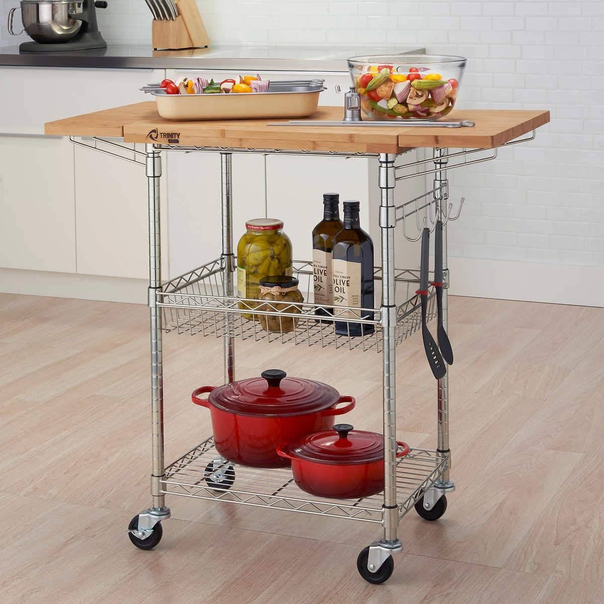 Bamboo Kitchen Cart in Bronze Anthracite - Brown - Wood R81421
