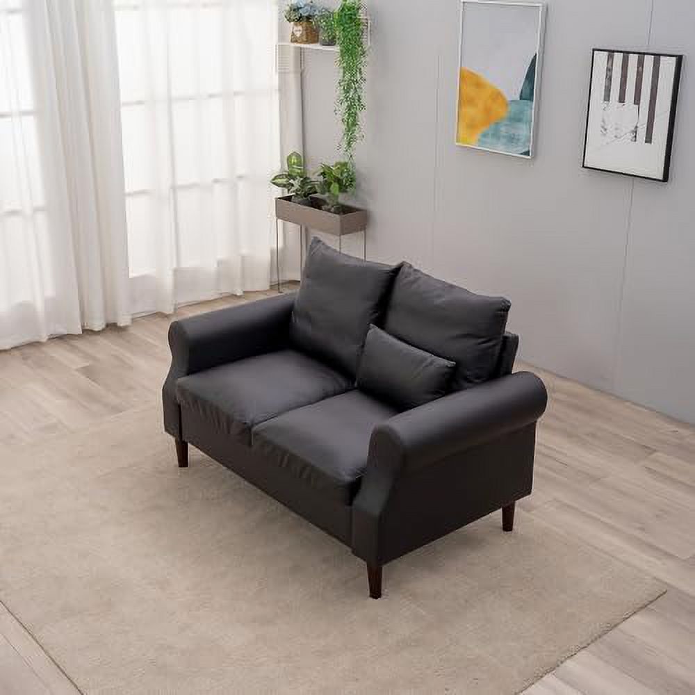 Black Faux Leather 2-Seat Sofa with Wood Leg W881
