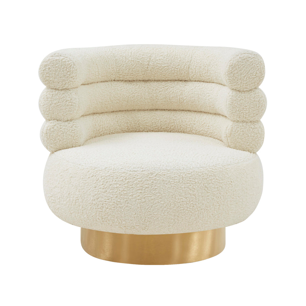 Cream Faux Shearling Swivel Chair with Gold Base H245658