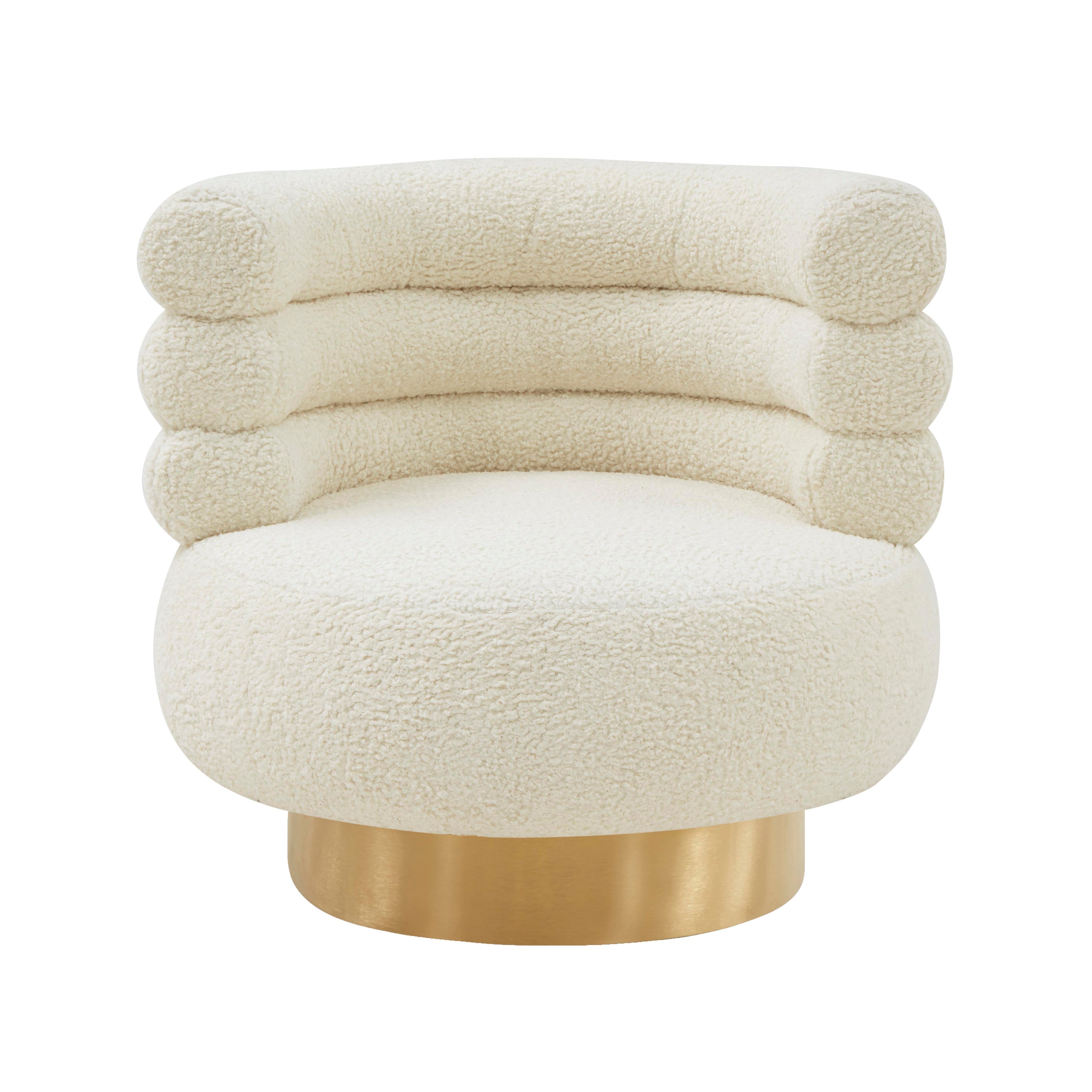 Cream Faux Shearling Swivel Chair with Gold Base H245658