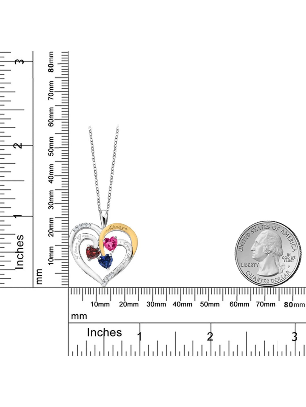 Red Garnet Pink Created Sapphire Blue Created Sapphire Created Moissanite Engraved Pendant Necklace (1.70 cttw, Heart Shape 5MM, 18 inch Chain) W4275