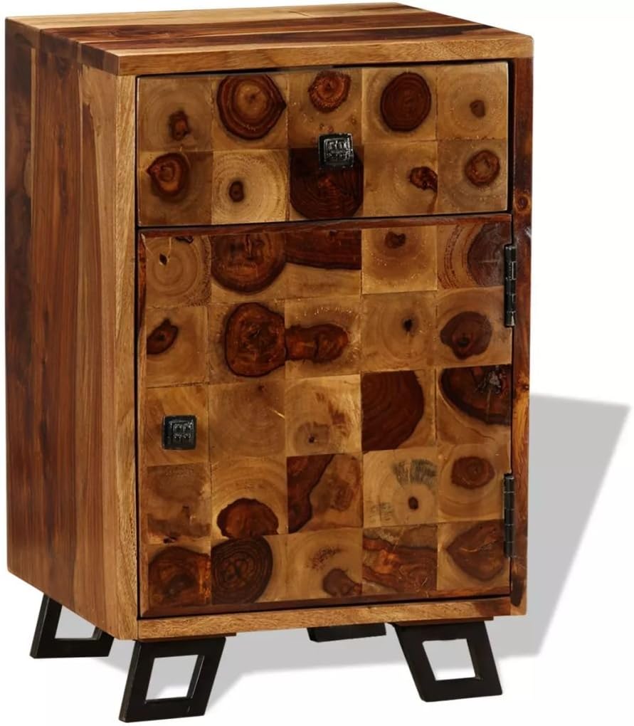 Solid Sheesham Wood Nightstand with Drawer U190668