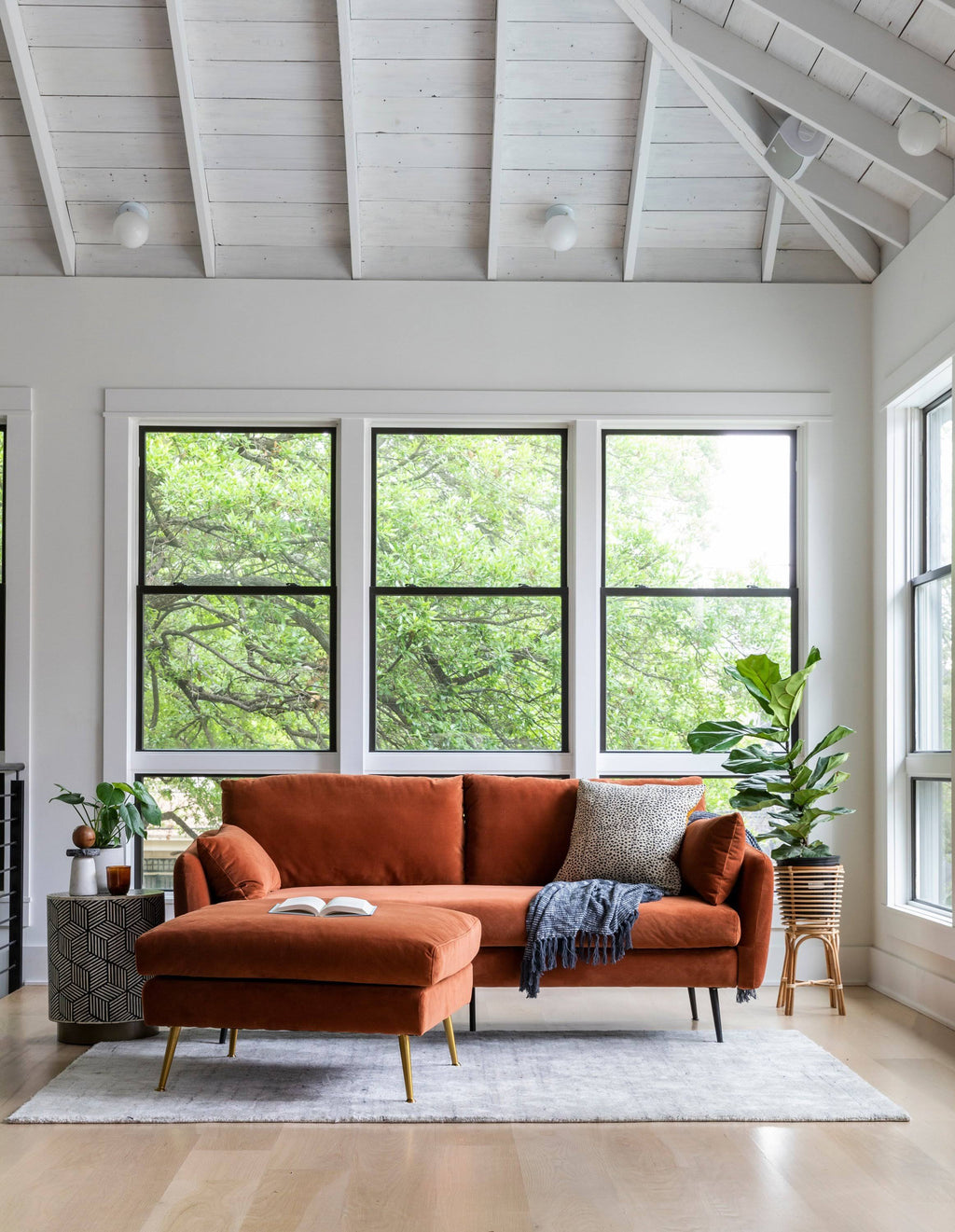 Rust Velvet Ottoman L805492