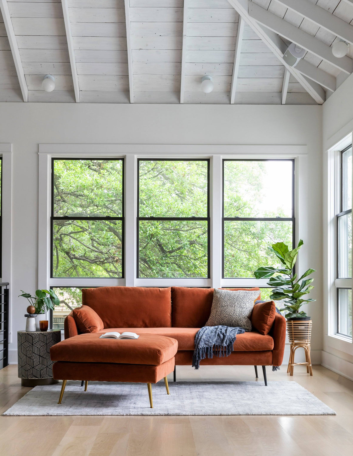 Rust Velvet Ottoman L805492